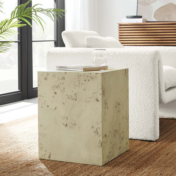 Modway Furniture Cosmos 16" Square Burl Wood Side Table - Modern Accent Piece for Living Rooms and Bedrooms Bleached Burl EEI-6273-BLB