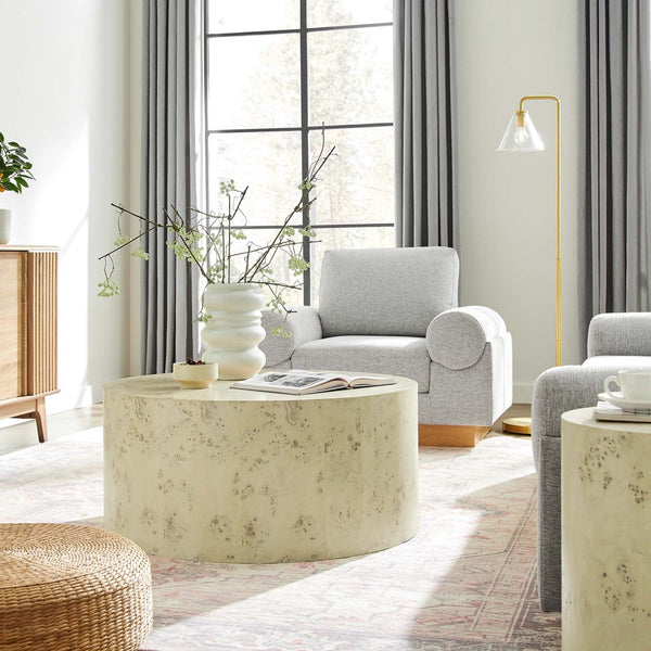 Modway Furniture Cosmos 35" Round Burl Wood Coffee Table - Contemporary Design for Modern Living Spaces and Durability Bleached Burl EEI-6274-BLB