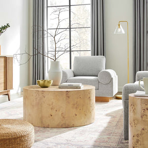 Modway Furniture Cosmos 35" Round Burl Wood Coffee Table - Contemporary Design for Modern Living Spaces and Durability Natural Burl EEI-6274-NAB