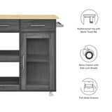 Modway Furniture Culinary Kitchen Cart With Towel Bar Charcoal Natural 16.5 x 34 x 35.5