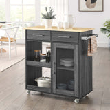 Modway Furniture Culinary Kitchen Cart With Towel Bar Charcoal Natural 16.5 x 34 x 35.5