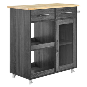 Modway Furniture Culinary Kitchen Cart With Towel Bar Charcoal Natural 16.5 x 34 x 35.5