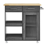 Modway Furniture Culinary Kitchen Cart With Towel Bar Charcoal Natural 16.5 x 34 x 35.5