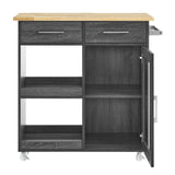 Modway Furniture Culinary Kitchen Cart With Towel Bar Charcoal Natural 16.5 x 34 x 35.5