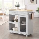 Modway Furniture Culinary Kitchen Cart With Towel Bar Light Gray Natural 16.5 x 34 x 35.5