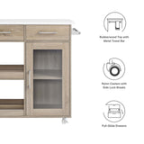 Modway Furniture Culinary Kitchen Cart With Towel Bar Oak White 16.5 x 34 x 35.5