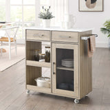 Modway Furniture Culinary Kitchen Cart With Towel Bar Oak White 16.5 x 34 x 35.5