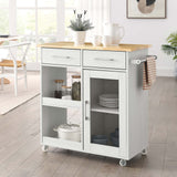 Modway Furniture Culinary Kitchen Cart With Towel Bar White Natural 16.5 x 34 x 35.5