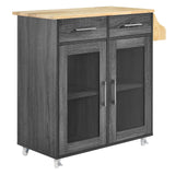 Modway Furniture Cuisine Kitchen Cart Charcoal Natural 16.5 x 33 x 35