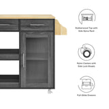 Modway Furniture Culinary Kitchen Cart With Spice Rack Charcoal Natural 16.5 x 33 x 35.5