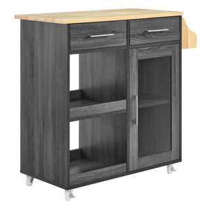 Modway Furniture Culinary Kitchen Cart With Spice Rack Charcoal Natural 16.5 x 33 x 35.5