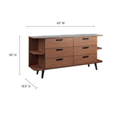 Modway Furniture Langston Open Display Storage Sideboard Walnut Gray 15.5 x 63 x 30