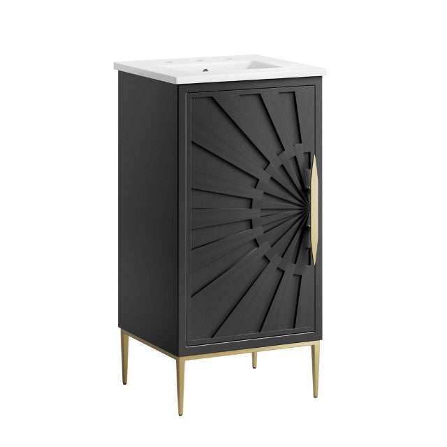 Modway Furniture Awaken 18" Bathroom Vanity - Modern White MDF Cabinet with Ceramic Sink & Gold Metal Base Design EEI-6285-WHI-BLK