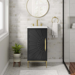 Modway Furniture Awaken 18" Bathroom Vanity - Modern White MDF Cabinet with Ceramic Sink & Gold Metal Base Design EEI-6285-WHI-BLK