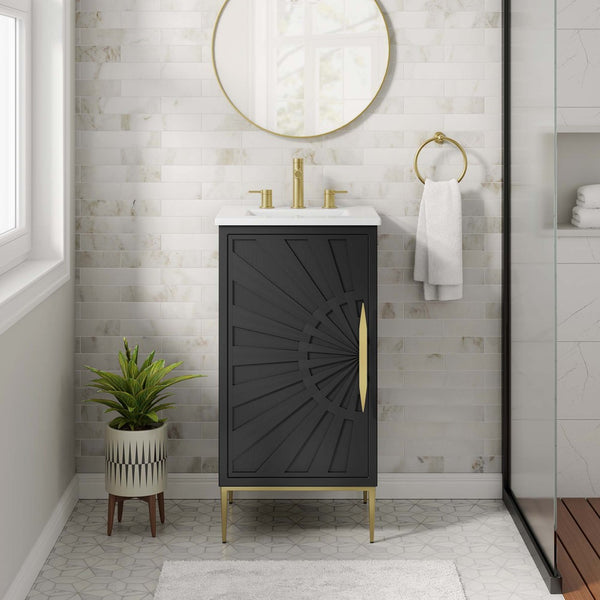 Modway Furniture Awaken 18" Bathroom Vanity - Modern White MDF Cabinet with Ceramic Sink & Gold Metal Base Design EEI-6285-WHI-BLK