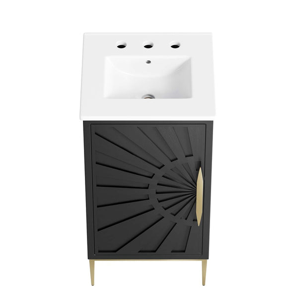 Modway Furniture Awaken 18" Bathroom Vanity - Modern White MDF Cabinet with Ceramic Sink & Gold Metal Base Design EEI-6285-WHI-BLK
