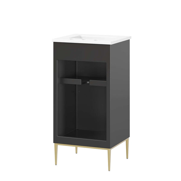 Modway Furniture Awaken 18" Bathroom Vanity - Modern White MDF Cabinet with Ceramic Sink & Gold Metal Base Design EEI-6285-WHI-BLK