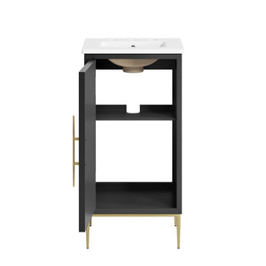 Modway Furniture Awaken 18" Bathroom Vanity - Modern White MDF Cabinet with Ceramic Sink & Gold Metal Base Design EEI-6285-WHI-BLK