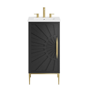 Modway Furniture Awaken 18" Bathroom Vanity - Modern White MDF Cabinet with Ceramic Sink & Gold Metal Base Design EEI-6285-WHI-BLK