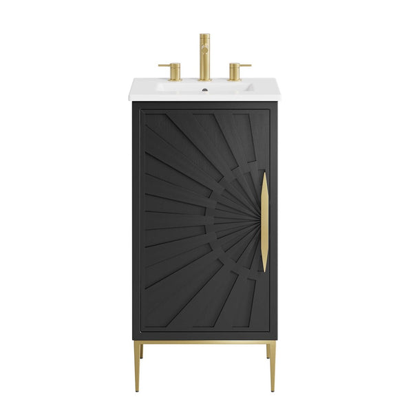 Modway Furniture Awaken 18" Bathroom Vanity - Modern White MDF Cabinet with Ceramic Sink & Gold Metal Base Design EEI-6285-WHI-BLK