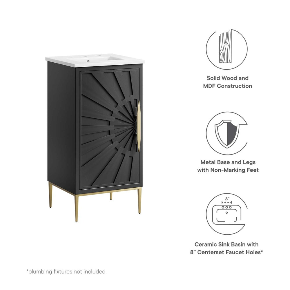 Modway Furniture Awaken 18" Bathroom Vanity - Modern White MDF Cabinet with Ceramic Sink & Gold Metal Base Design EEI-6285-WHI-BLK