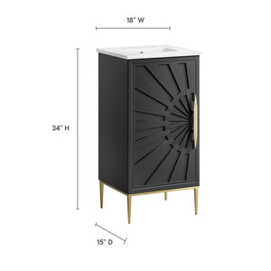 Modway Furniture Awaken 18" Bathroom Vanity - Modern White MDF Cabinet with Ceramic Sink & Gold Metal Base Design EEI-6285-WHI-BLK