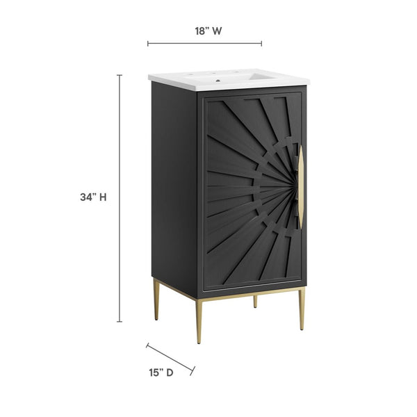 Modway Furniture Awaken 18" Bathroom Vanity - Modern White MDF Cabinet with Ceramic Sink & Gold Metal Base Design EEI-6285-WHI-BLK