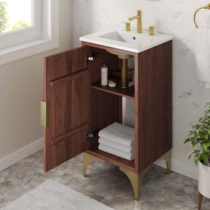 Modway Furniture Daylight 18" Bathroom Vanity - Stunning Mango Wood with Brass Accents, Integrated Sink & Storage Space EEI-6286-WHI-WAL