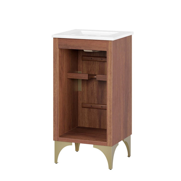 Modway Furniture Daylight 18" Bathroom Vanity - Stunning Mango Wood with Brass Accents, Integrated Sink & Storage Space EEI-6286-WHI-WAL