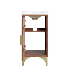 Modway Furniture Daylight 18" Bathroom Vanity - Stunning Mango Wood with Brass Accents, Integrated Sink & Storage Space EEI-6286-WHI-WAL