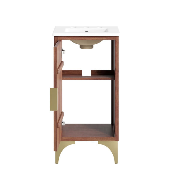 Modway Furniture Daylight 18" Bathroom Vanity - Stunning Mango Wood with Brass Accents, Integrated Sink & Storage Space EEI-6286-WHI-WAL