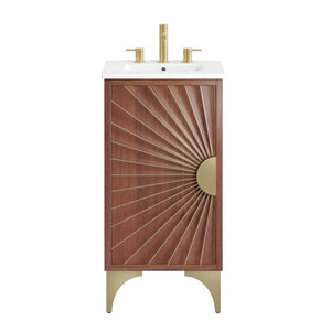 Modway Furniture Daylight 18" Bathroom Vanity - Stunning Mango Wood with Brass Accents, Integrated Sink & Storage Space EEI-6286-WHI-WAL