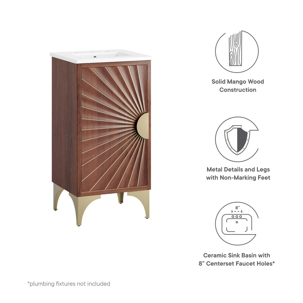 Modway Furniture Daylight 18" Bathroom Vanity - Stunning Mango Wood with Brass Accents, Integrated Sink & Storage Space EEI-6286-WHI-WAL