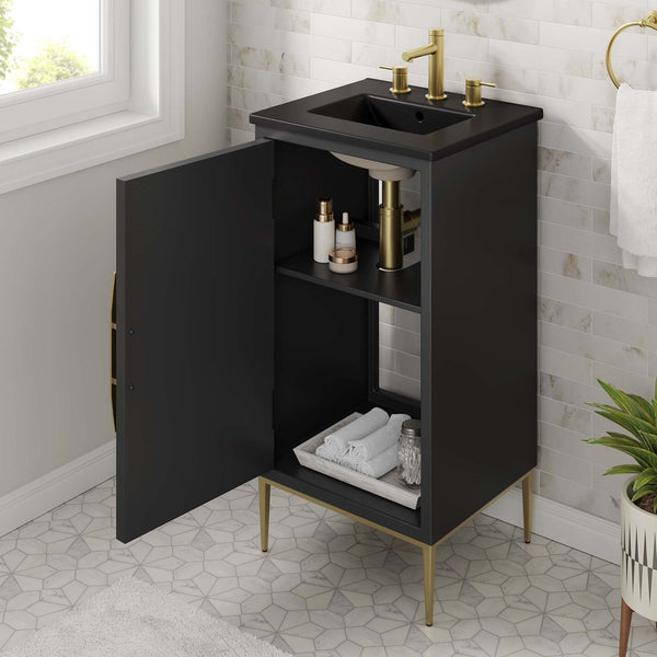 Modway Furniture Awaken 18" Bathroom Vanity - Modern Glamour with Gold Base, Elegant Design for Small Spaces EEI-6287-BLK-BLK