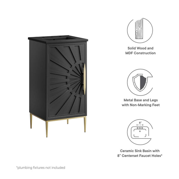 Modway Furniture Awaken 18" Bathroom Vanity - Modern Glamour with Gold Base, Elegant Design for Small Spaces EEI-6287-BLK-BLK