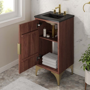 Modway Furniture Daylight 18" Bathroom Vanity - Modern Black Walnut Design with Brass Accents & Open Shelving Storage EEI-6288-BLK-WAL