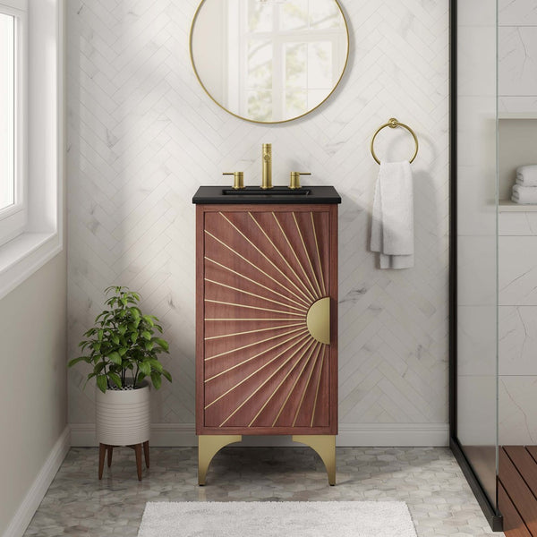 Modway Furniture Daylight 18" Bathroom Vanity - Modern Black Walnut Design with Brass Accents & Open Shelving Storage EEI-6288-BLK-WAL
