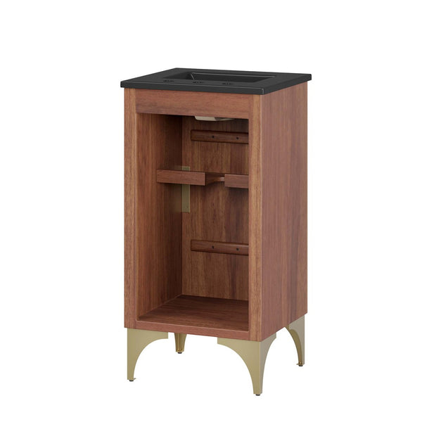 Modway Furniture Daylight 18" Bathroom Vanity - Modern Black Walnut Design with Brass Accents & Open Shelving Storage EEI-6288-BLK-WAL