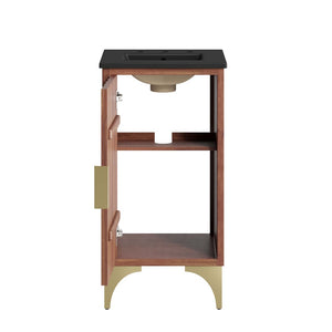 Modway Furniture Daylight 18" Bathroom Vanity - Modern Black Walnut Design with Brass Accents & Open Shelving Storage EEI-6288-BLK-WAL