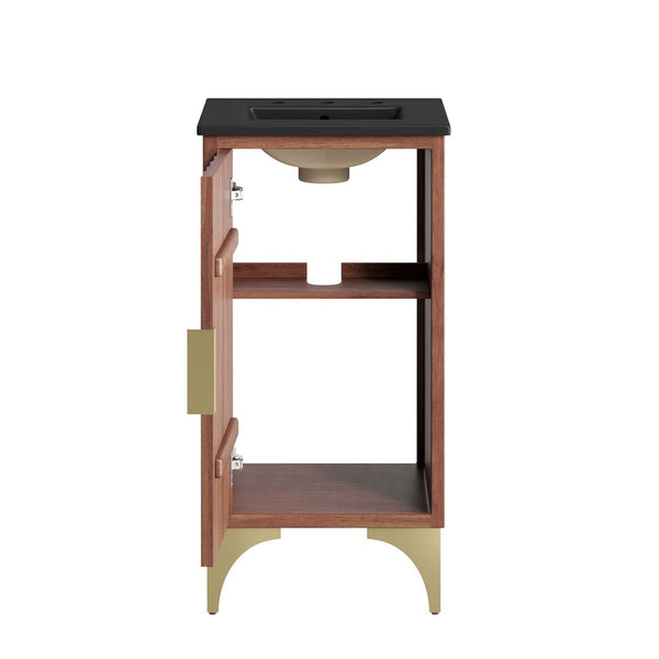 Modway Furniture Daylight 18" Bathroom Vanity - Modern Black Walnut Design with Brass Accents & Open Shelving Storage EEI-6288-BLK-WAL