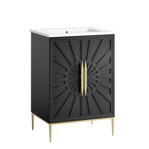 Modway Furniture Awaken 24" Contemporary Bathroom Vanity - Elegant White & Black Design with Gold Accents EEI-6289-WHI-BLK