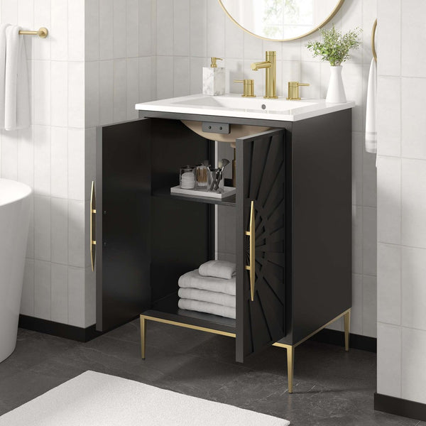 Modway Furniture Awaken 24" Contemporary Bathroom Vanity - Elegant White & Black Design with Gold Accents EEI-6289-WHI-BLK