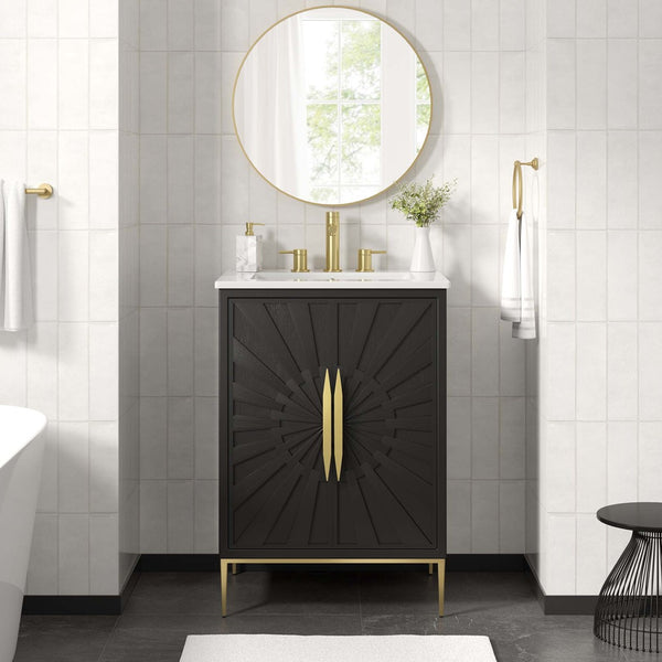 Modway Furniture Awaken 24" Contemporary Bathroom Vanity - Elegant White & Black Design with Gold Accents EEI-6289-WHI-BLK