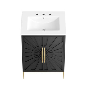 Modway Furniture Awaken 24" Contemporary Bathroom Vanity - Elegant White & Black Design with Gold Accents EEI-6289-WHI-BLK