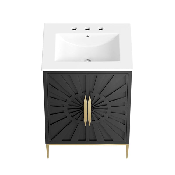 Modway Furniture Awaken 24" Contemporary Bathroom Vanity - Elegant White & Black Design with Gold Accents EEI-6289-WHI-BLK