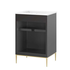 Modway Furniture Awaken 24" Contemporary Bathroom Vanity - Elegant White & Black Design with Gold Accents EEI-6289-WHI-BLK