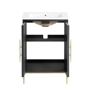 Modway Furniture Awaken 24" Contemporary Bathroom Vanity - Elegant White & Black Design with Gold Accents EEI-6289-WHI-BLK