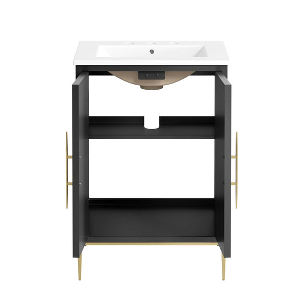 Modway Furniture Awaken 24" Contemporary Bathroom Vanity - Elegant White & Black Design with Gold Accents EEI-6289-WHI-BLK