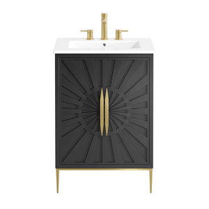 Modway Furniture Awaken 24" Contemporary Bathroom Vanity - Elegant White & Black Design with Gold Accents EEI-6289-WHI-BLK