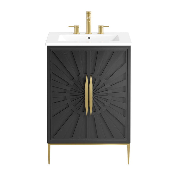 Modway Furniture Awaken 24" Contemporary Bathroom Vanity - Elegant White & Black Design with Gold Accents EEI-6289-WHI-BLK